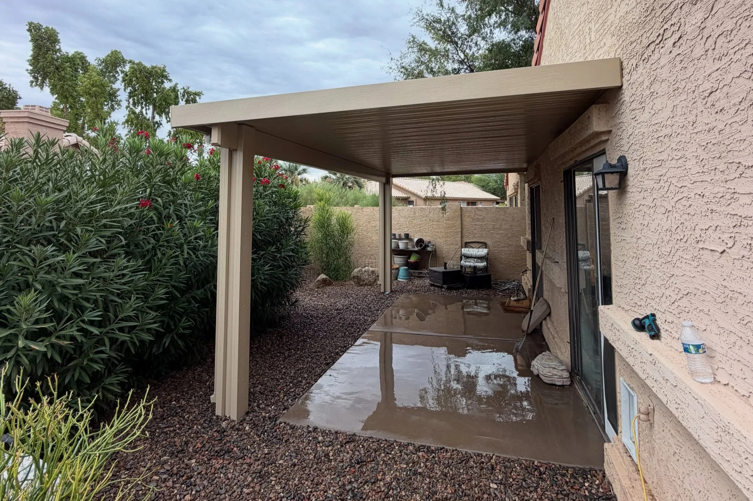 19’ × 10’ Pergola attached directly to the home in Chandler by Better Life Landscape and Design.