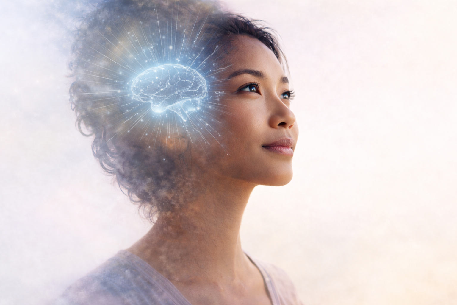 positive looking young woman with changed mindset