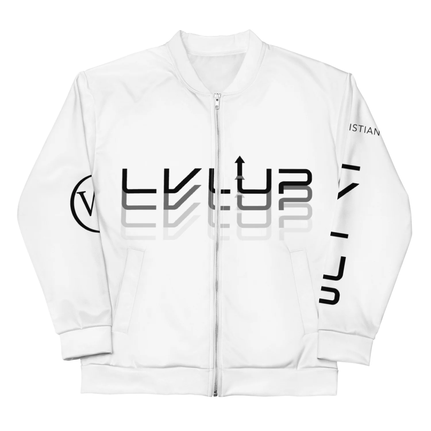 WCC LevelUp Bomber Jacket - All White — Wheaton Christian Center