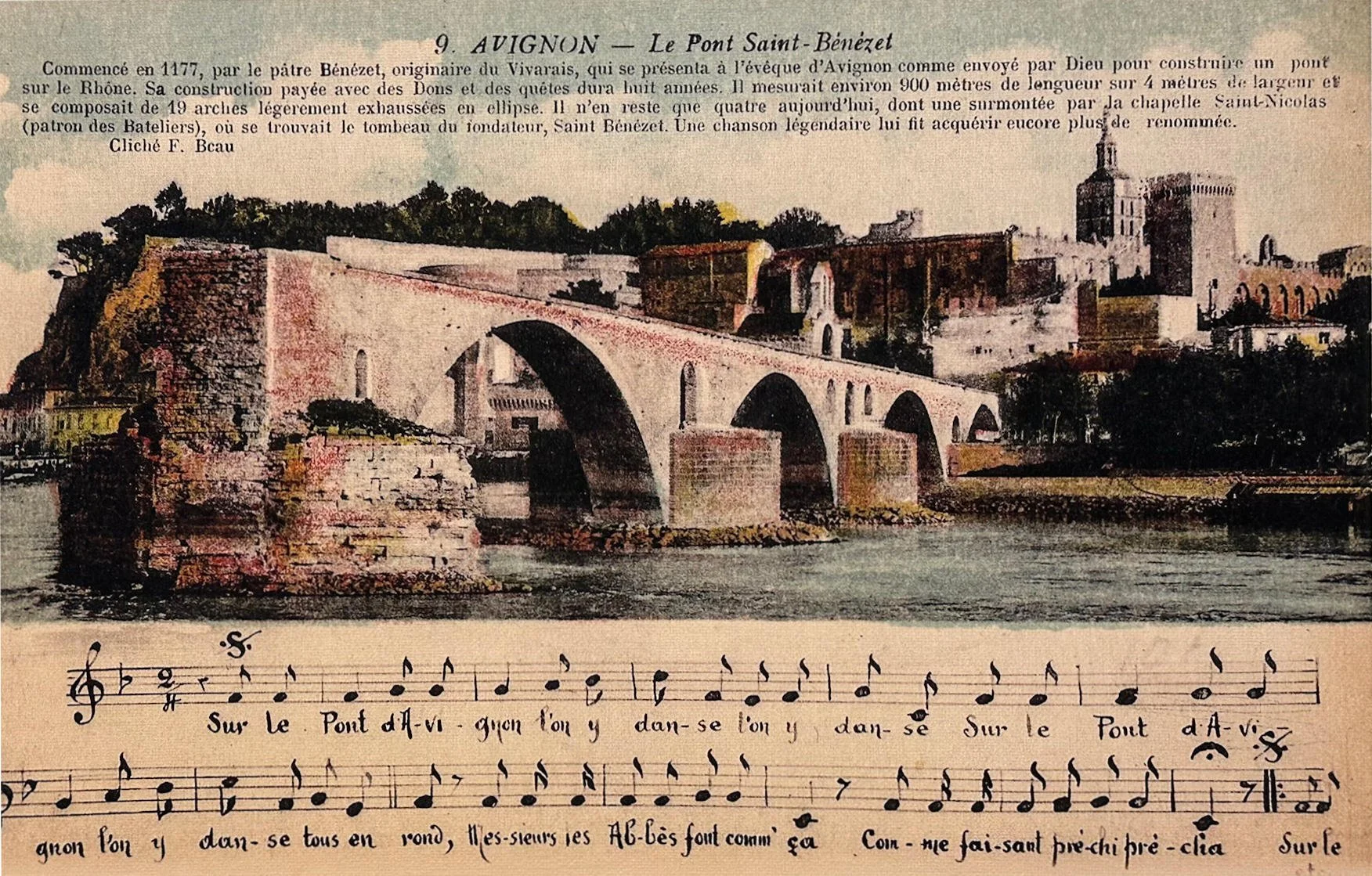44 - This is an old post card with lyrics from a song Rick used to sing in Junior High French Class about the famous Avignon Bridge. "Sur le Pont d'Avignon" is a famous 15th-century French children's song and nursery rhyme about dancing on the bridge