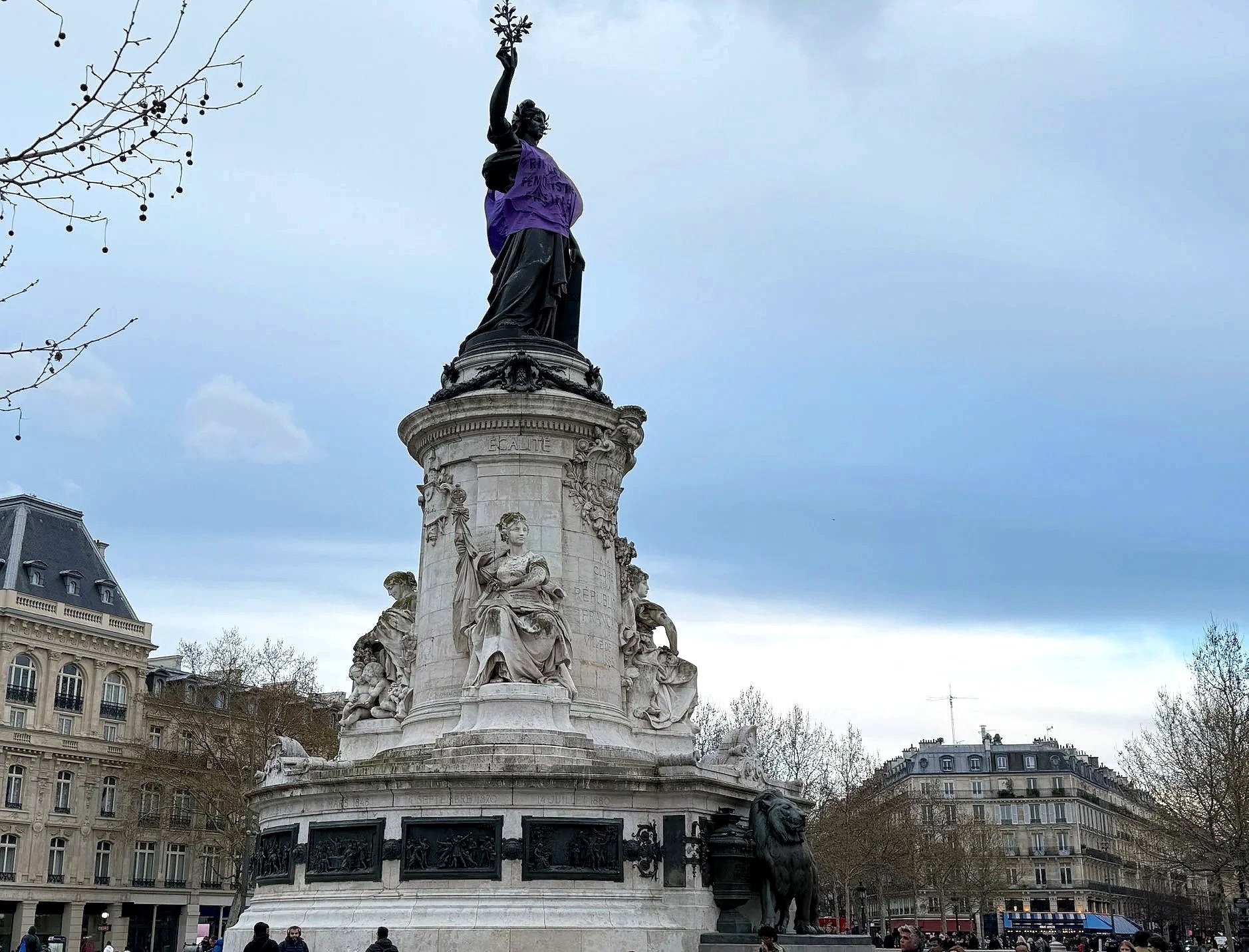 05 - Our hotel was near the Place de la République (town square), where earlier in the day, there were demonstrations related to International Women's Day. The Monument à la République (statue) is Marianne, the personification of France.