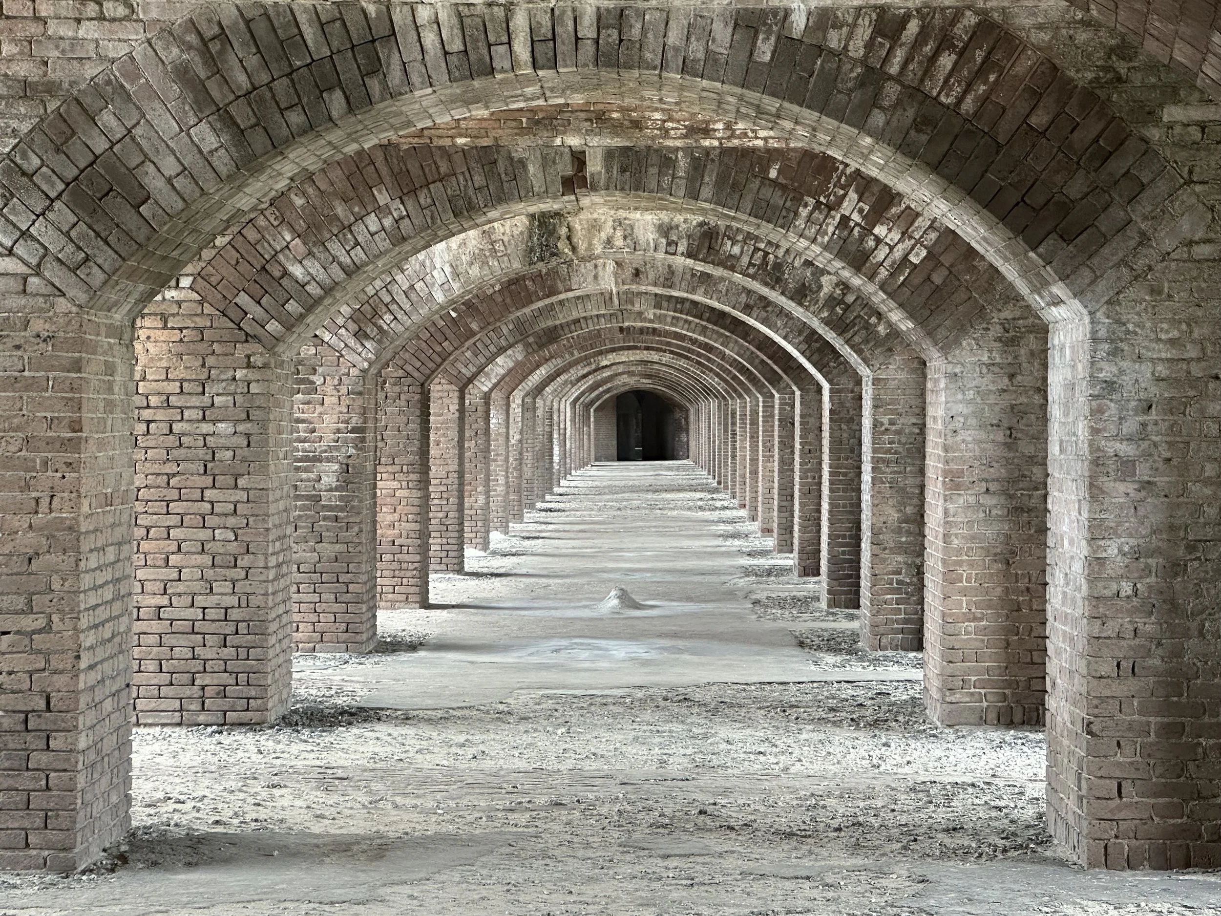 37 - This honeycomb of masonry arches serves as the backbone of the fort and allowed it to be constructed with 45-foot-tall walls. Most of the Fort consists of gunrooms known as casemates, but they never received the armament they were designed for. 
