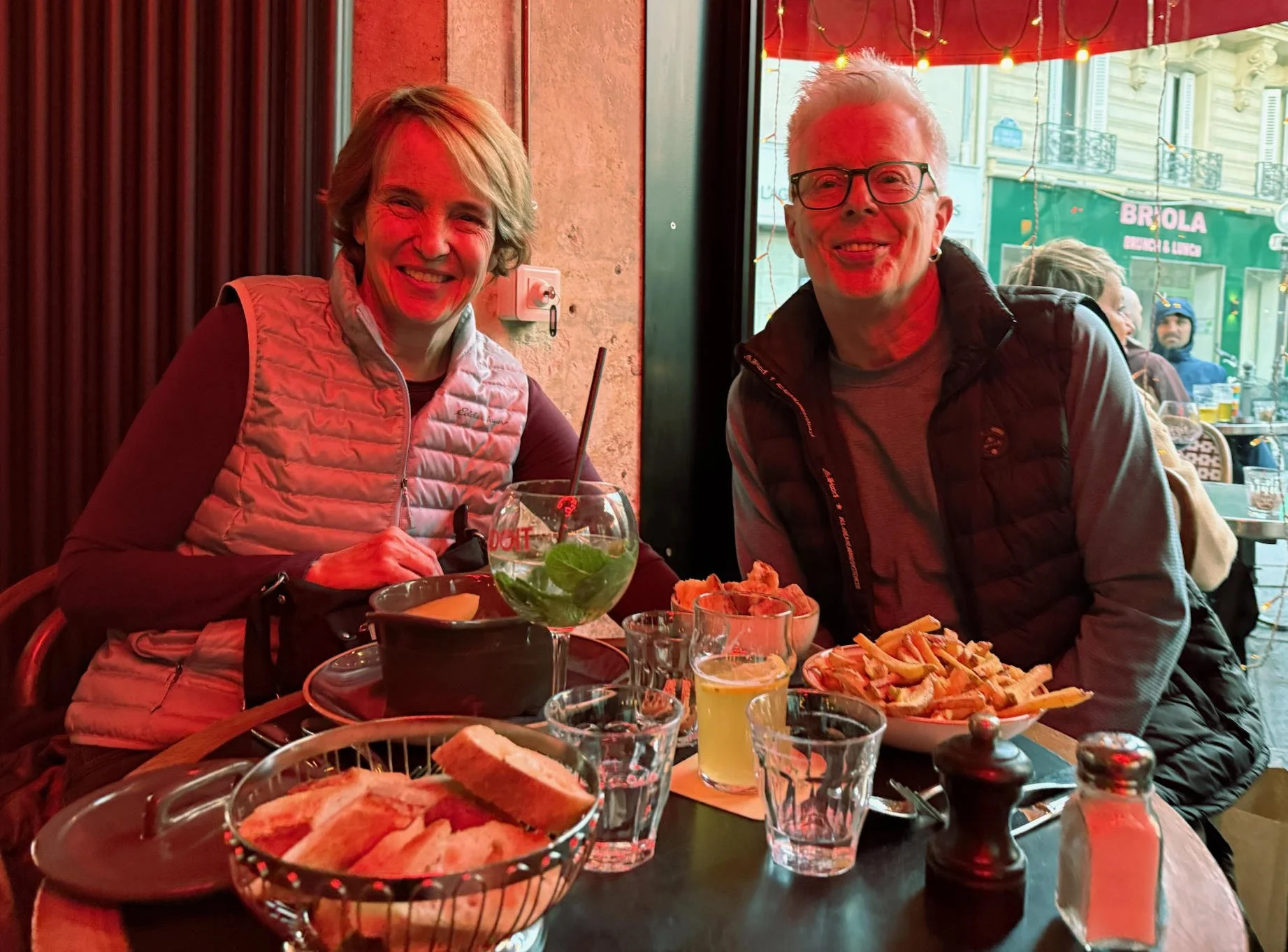 21 - Enjoying dinner at a bistro, after a fun day of touring Paris.
