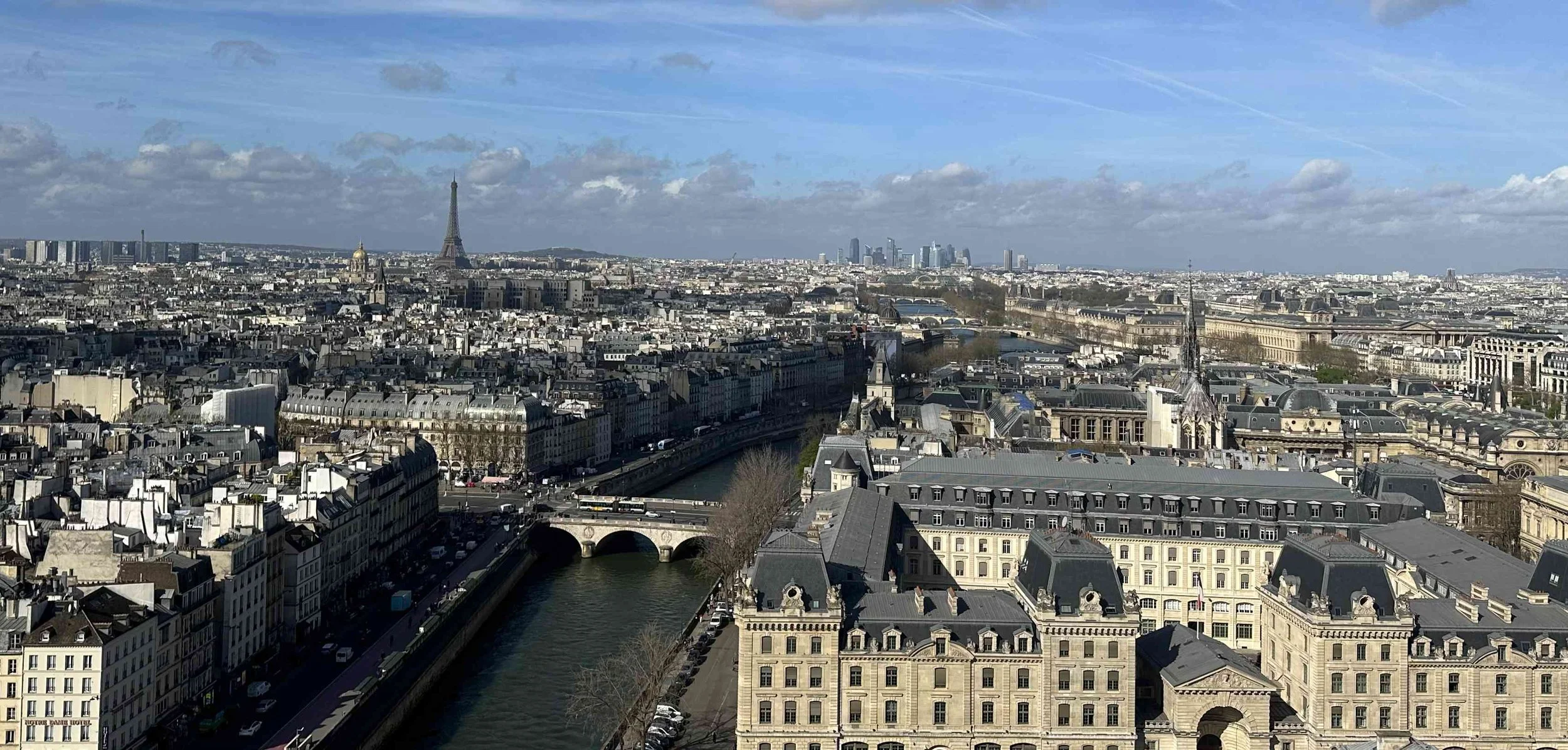 29 - Speaking of the Eiffel Tower, we also had this fantastic panoramic view from Notre Dame, which includes La Défense in the distance.  Those of you who follow our exploits closely will know that we visited the La Défense business district in March