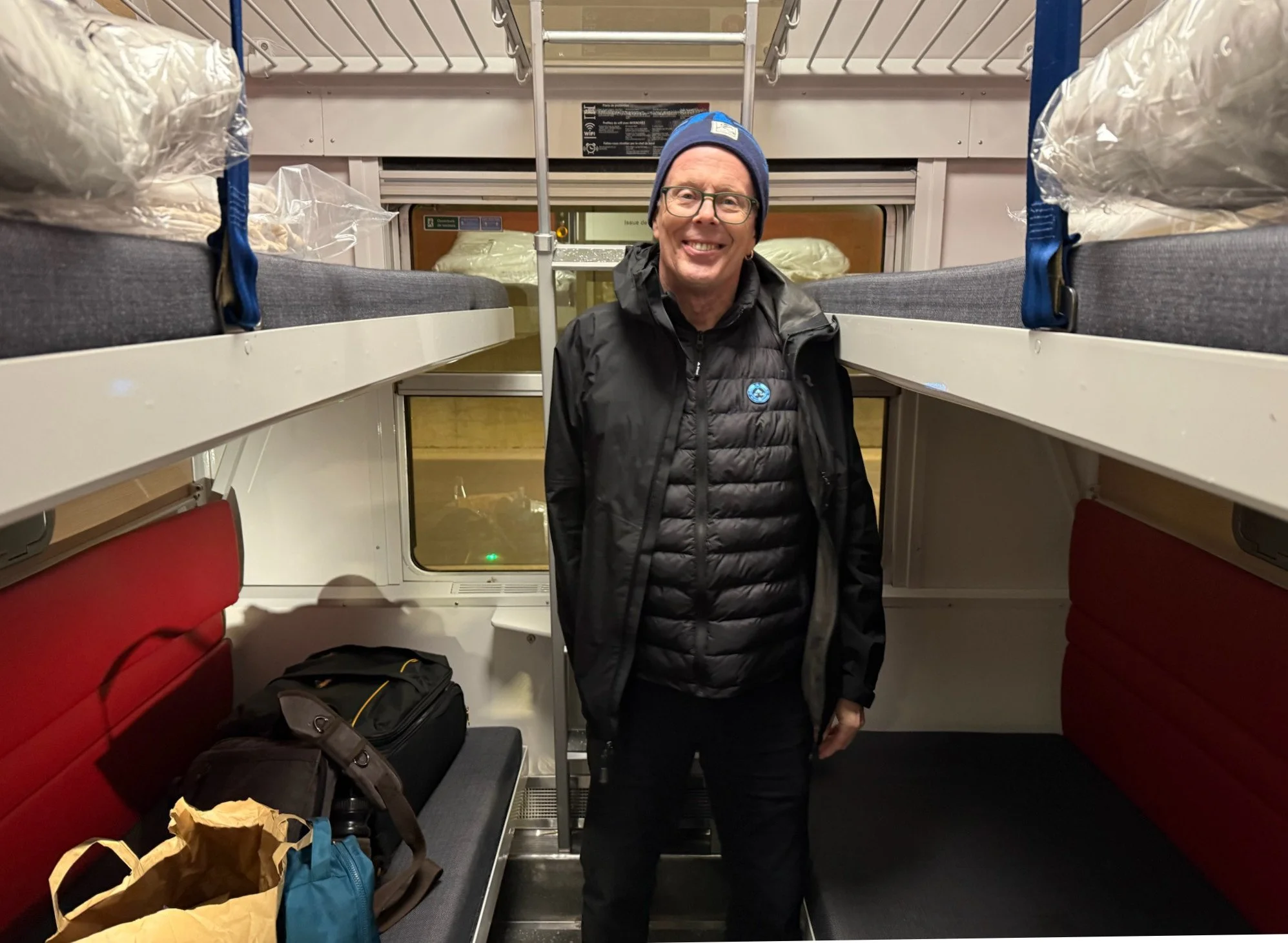 39 - In the evening, we took the night train from Paris to Marseille.  It was nice to have a warm bed to sleep in after such a cold, wet day.