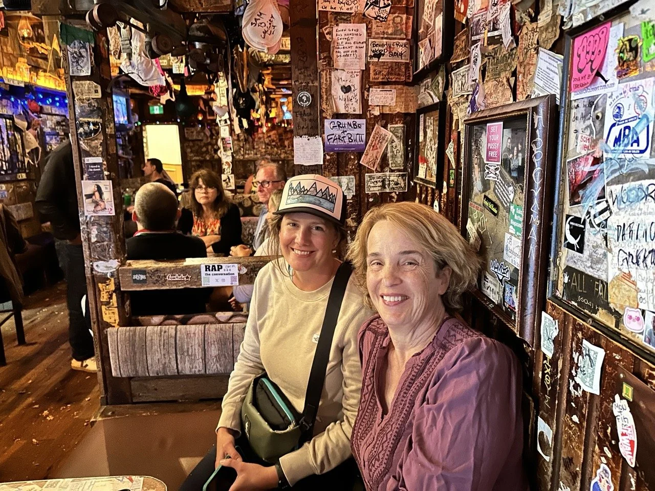 19 - Hanging-out at Big Bad John's Lounge, an odd bar with bras hanging from the ceiling and peanut shells all over the floor.