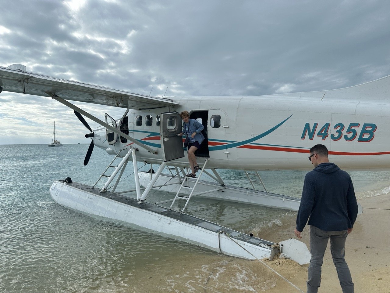 31 - After a 45-minute ride (the ferry takes over 3 times as long), Julie disembarks from our jalopy onto dry land at Isla de las Tortugas. In very unpoetic English, that means "Tortoise Island."