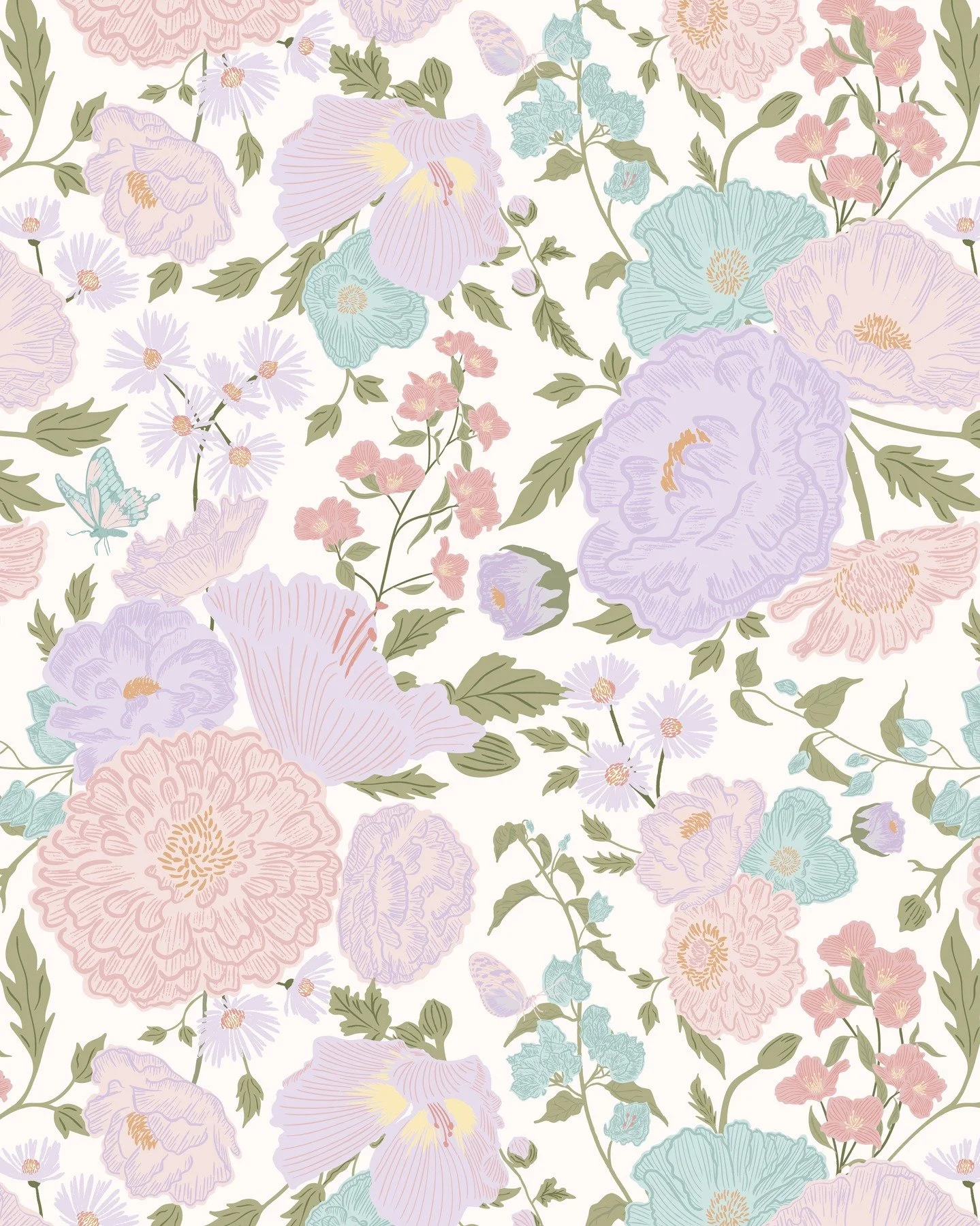 Pattern! ✨These accompany my recent spring-inspired floral illustrations. 🌸🌿🦋 There truly is something so soothing about putting together a pattern; the rhythm, the flow, the way it feels like putting together a puzzle and the sense of accomplishm