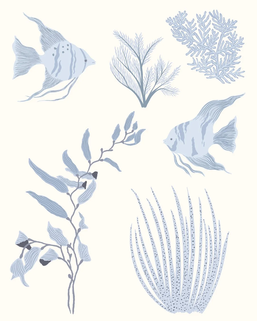 New art! 🎉🖼️ 🐟 When creating these I envisioned framing them and hanging them up in my ultra cool but not overly fussy beach house. 🙌 🌊 It would be fully outfitted with cozy natural wood furniture, an array of lush plants, big windows to take in