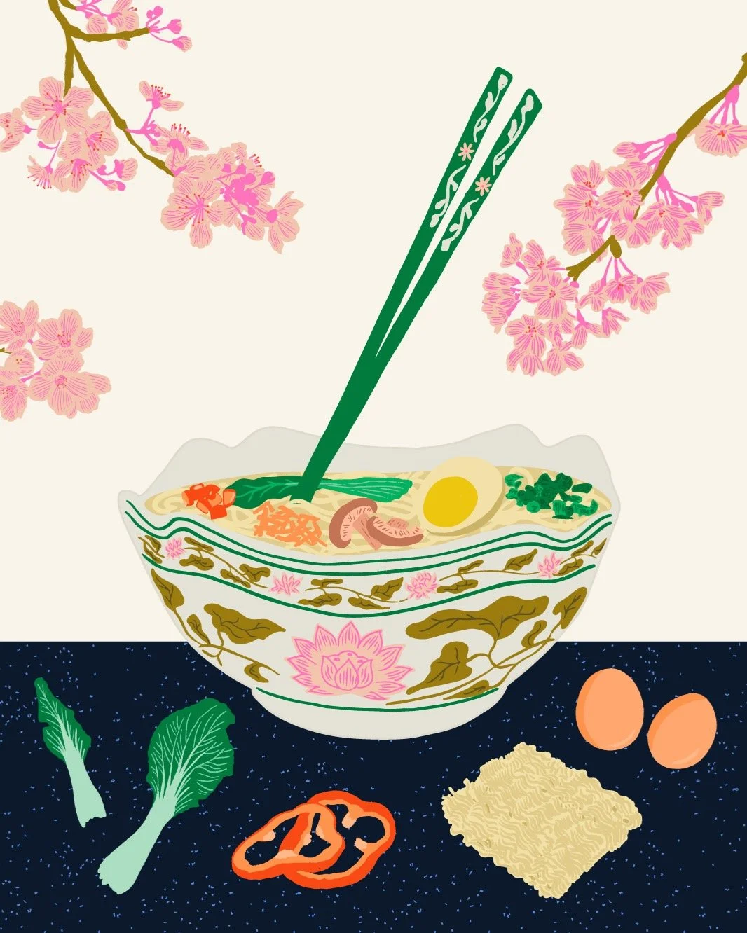 Foodie fun. 🍜🥕 I could happily draw flowers for the rest of my days, but I always enjoy trying something different.⁣⁣
⁣⁣
Fun little tidbit... this is my favorite bowl from a set my grandmother gave me. All but one of the bowls have broken over the 