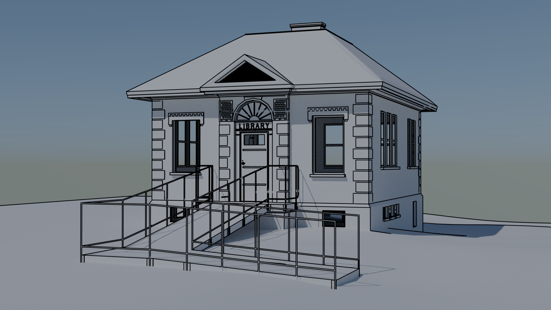 A sketch of the library that I visited frequently  as a kid in Johnson, Vermont.