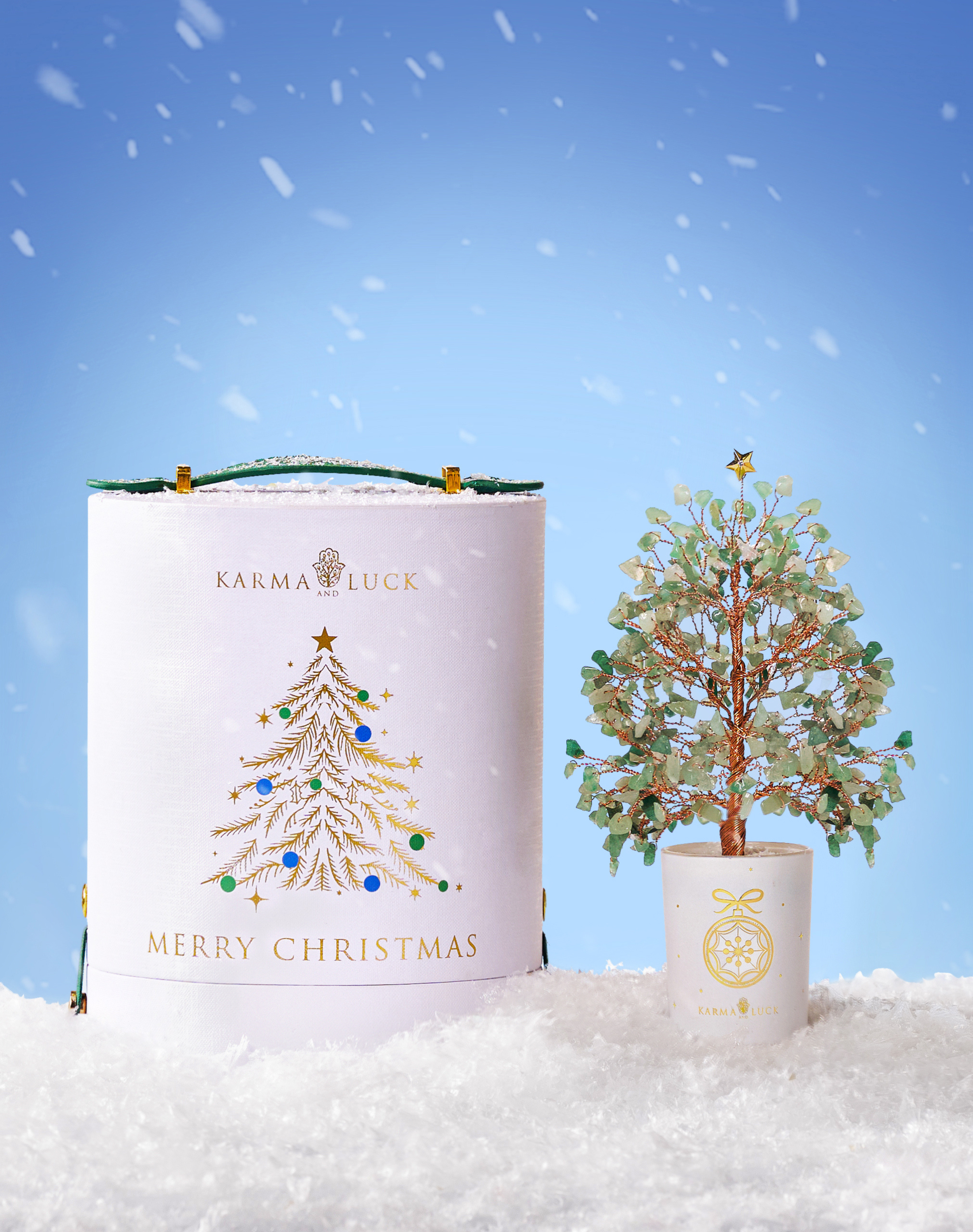 Tree of Life home decor gifting package with holiday theme snow