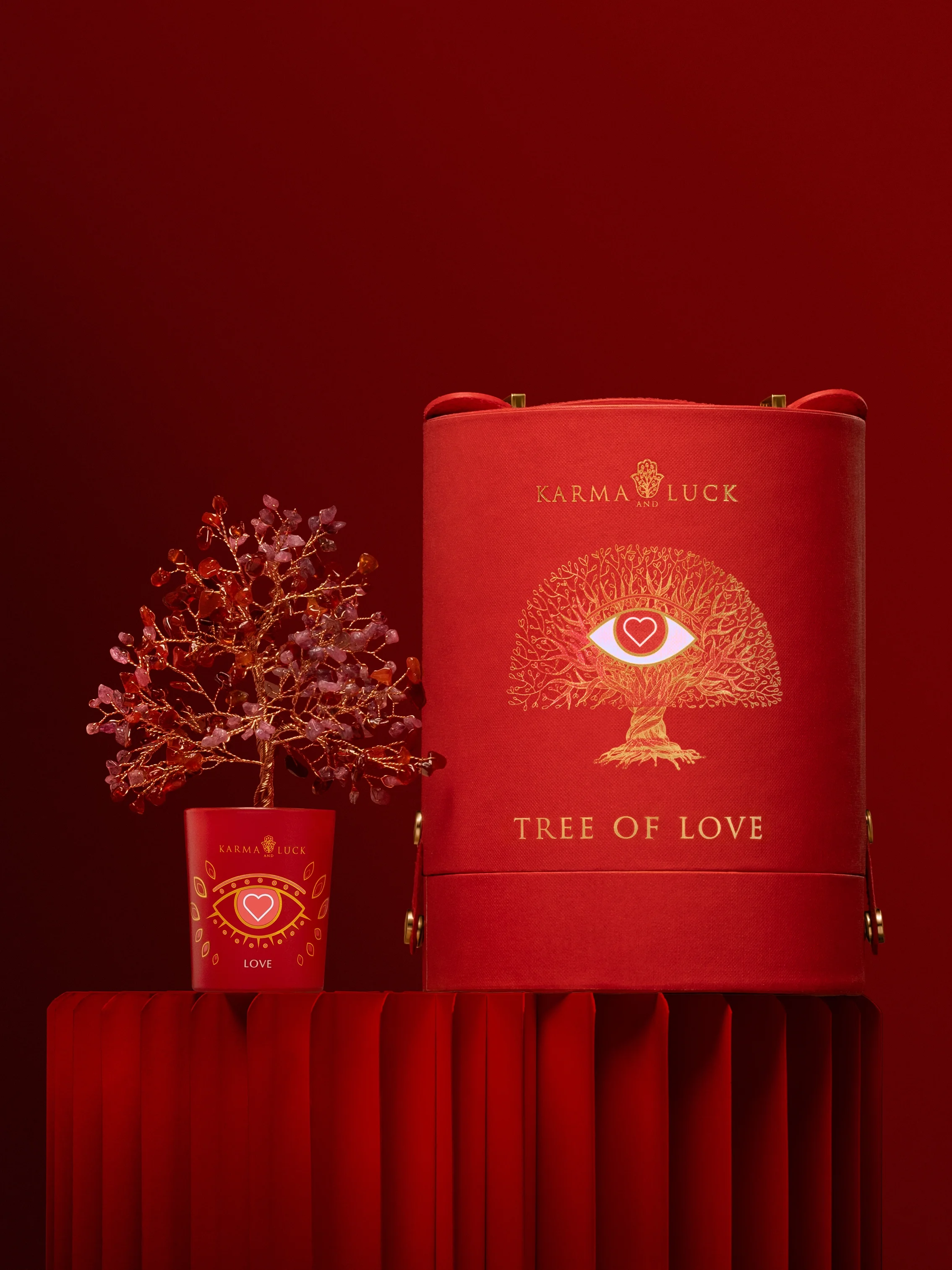 Valentine's Day home decor photography with red background 