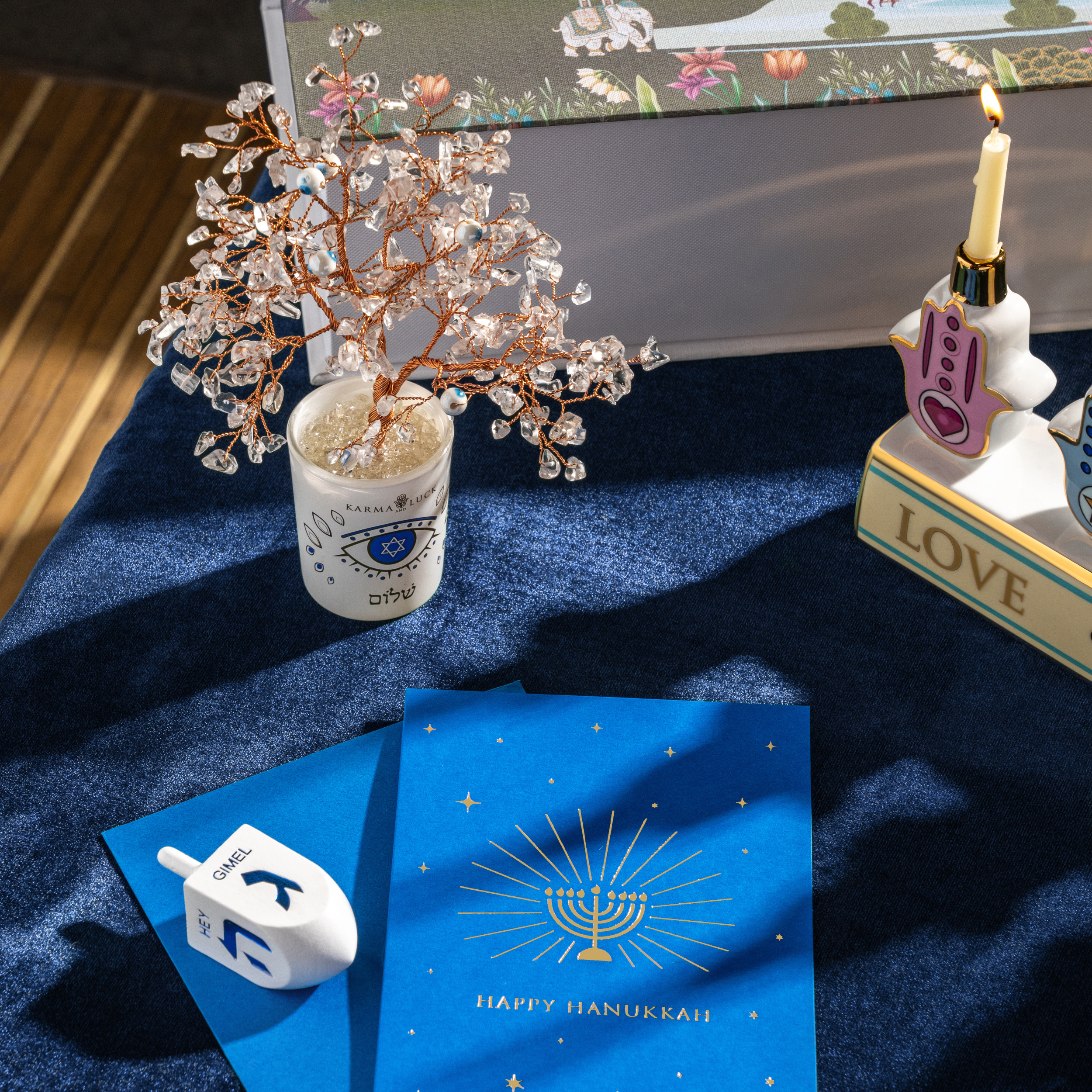 Hanukkah holiday imagery with Karma and Luck