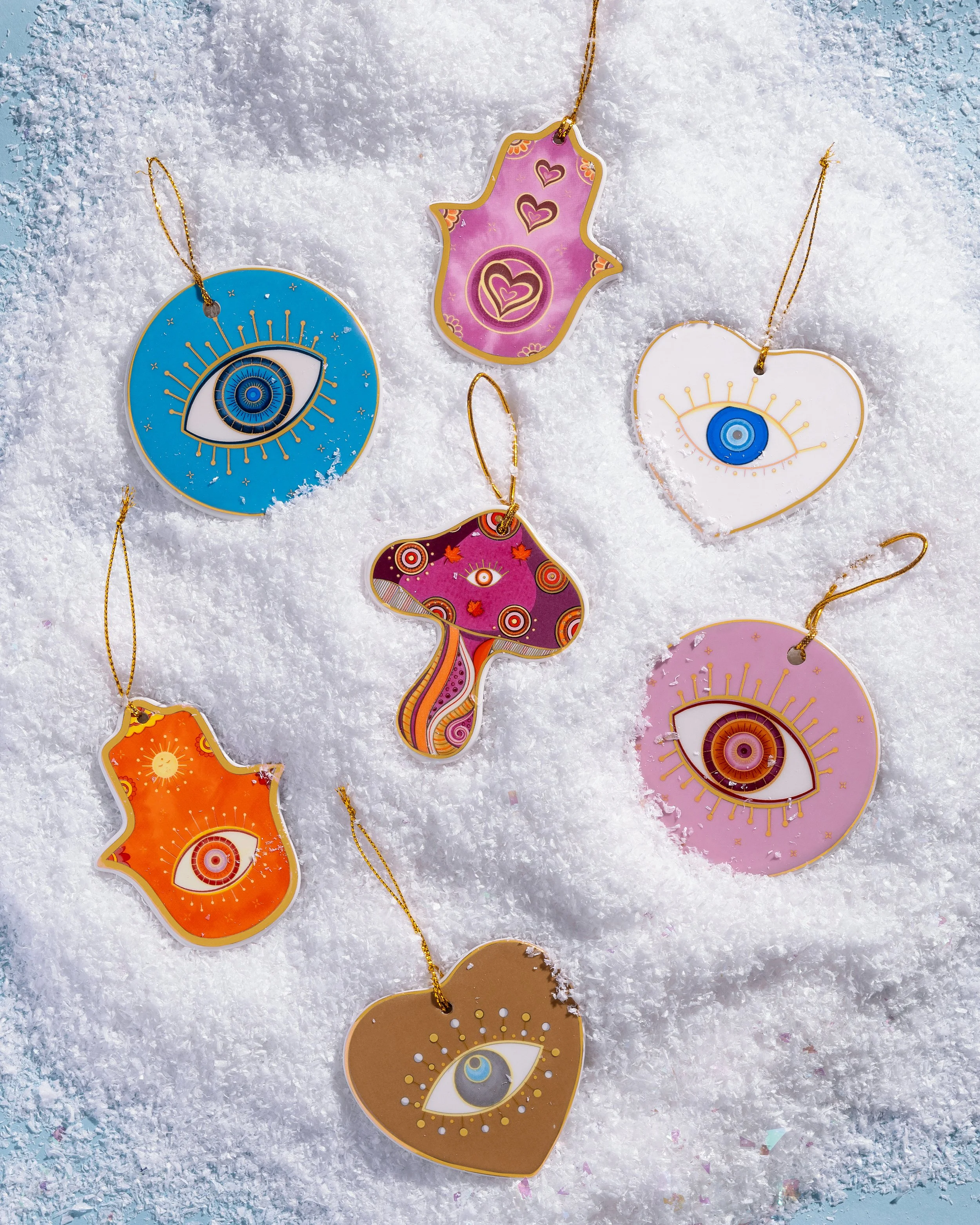 Christmas ornaments with snow photography