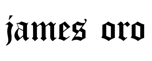 Text that reads 'james oro' in a blackletter font