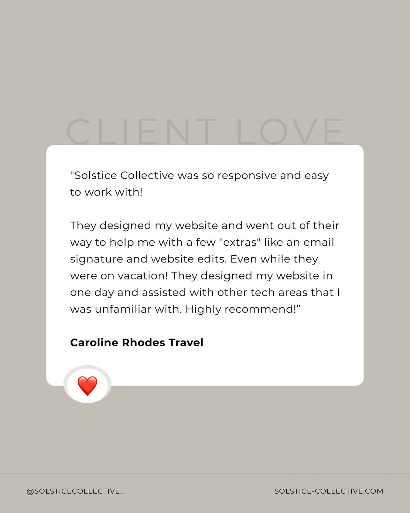 Client love like this means everything. 🤍

We designed Caroline&rsquo;s travel website in just one day, supported her with extra edits, and even helped out with tech she wasn&rsquo;t familiar with. Whether you&rsquo;re launching something new or nee