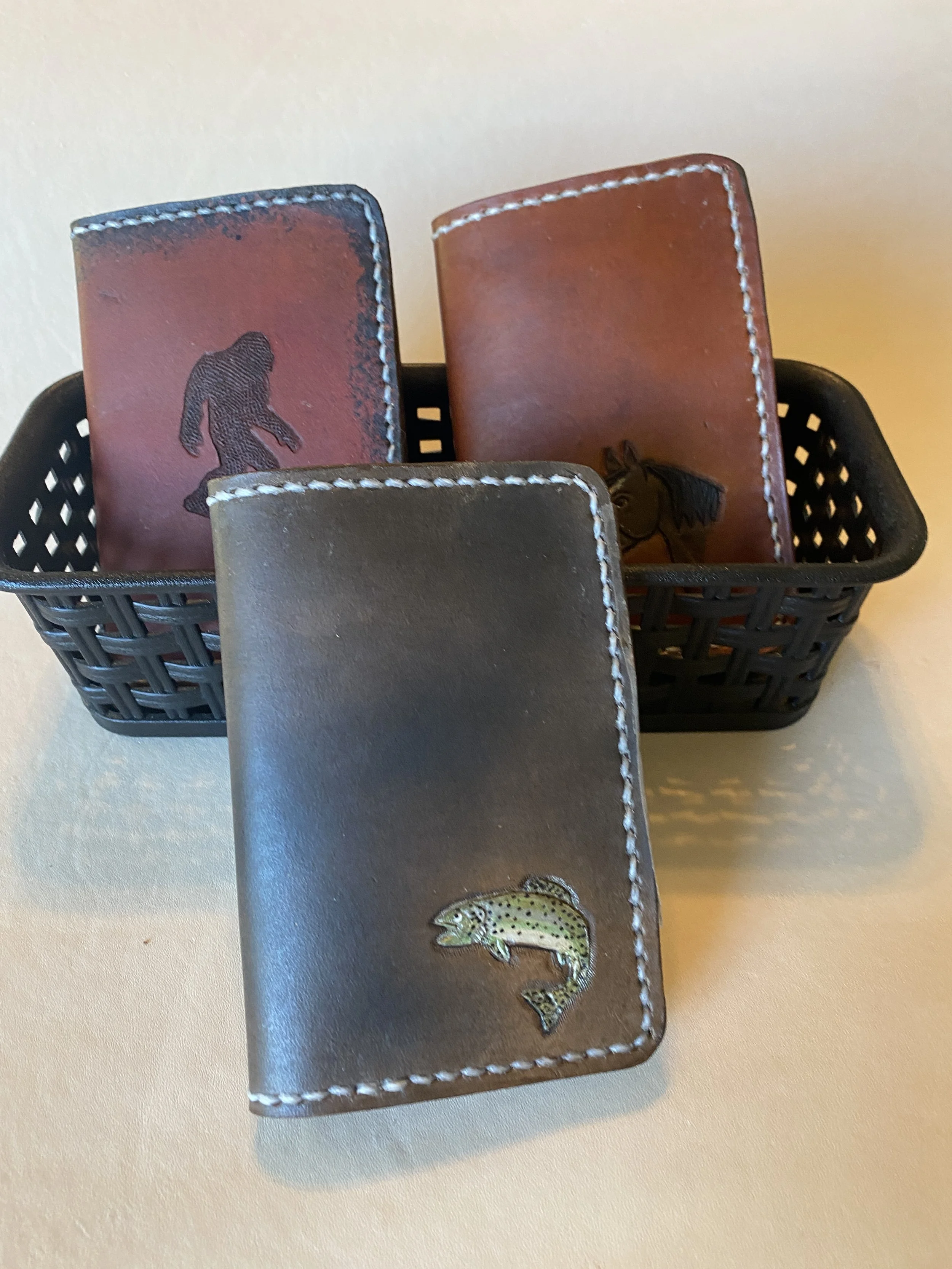 Hand-tooled small bifold leather wallets for men