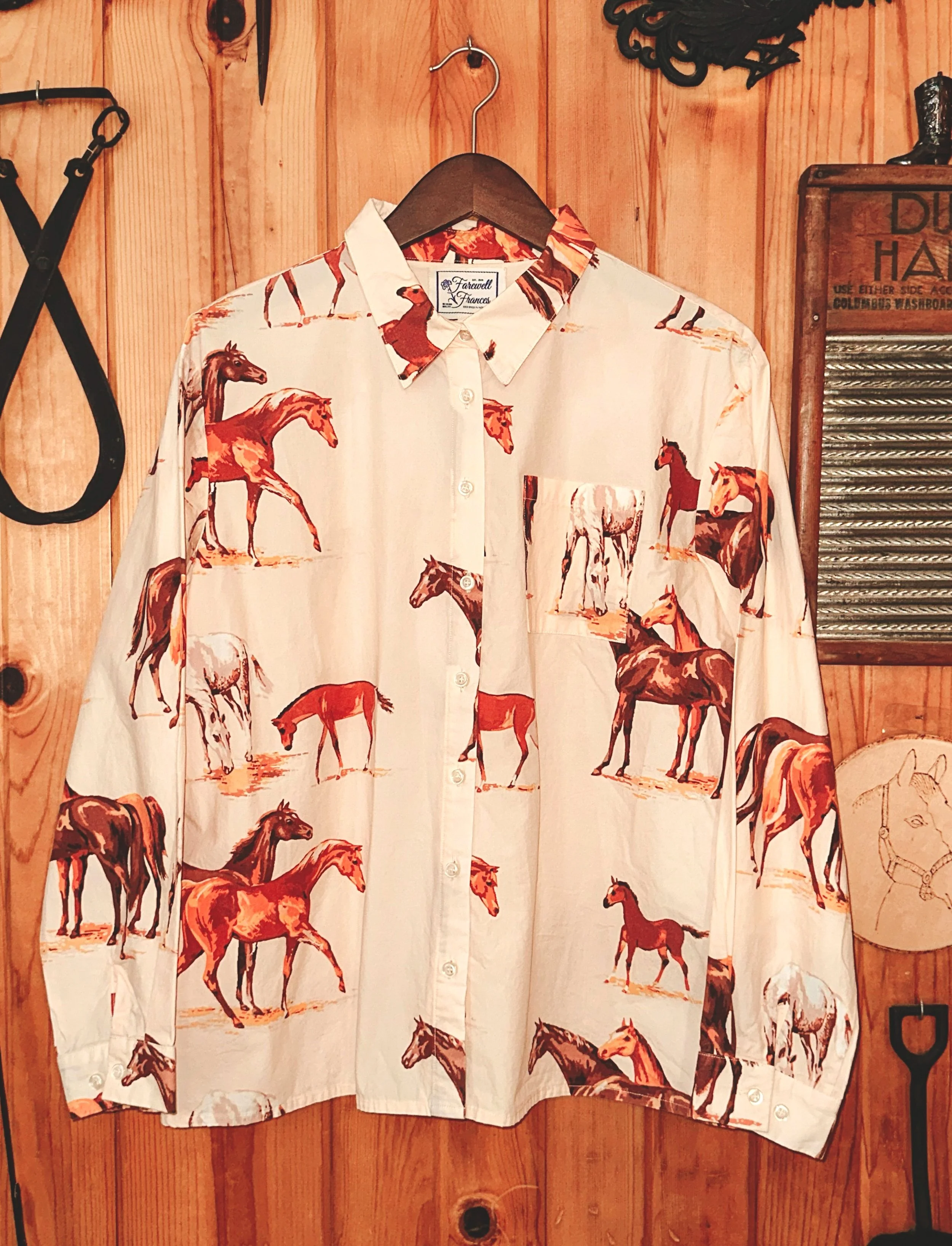 Horse Print Button Up