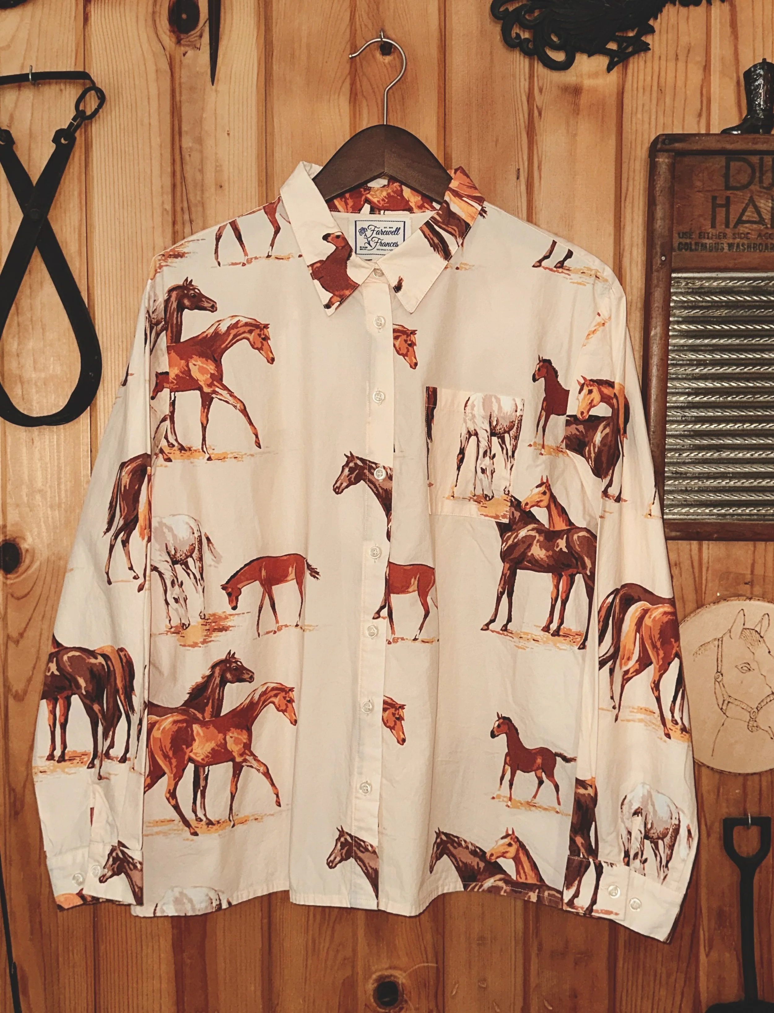 Horse Print Button Up