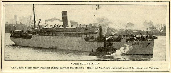 The transport ship Buford, which carried Goldman, Berkman, and 247 other deportees to Russia