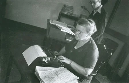 Emma Goldman at work during the Spanish Civil War, Sept. 1936