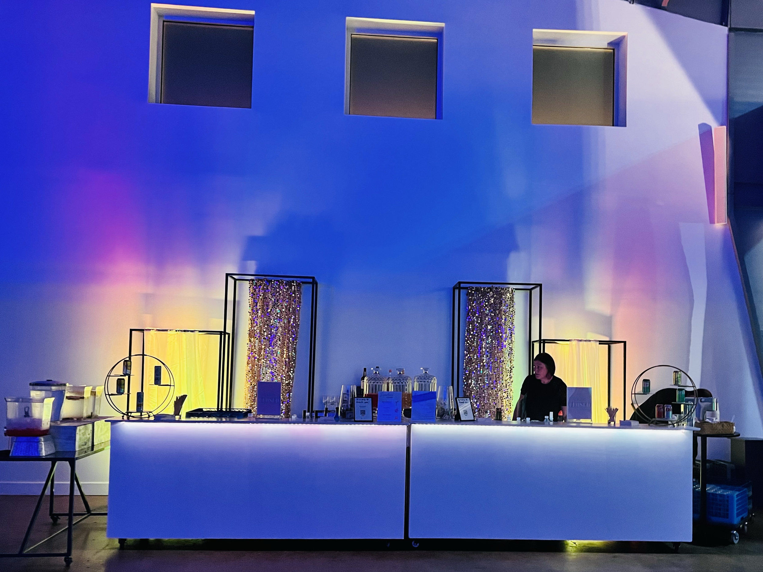 Night time uplighting at the bar without wall projection.