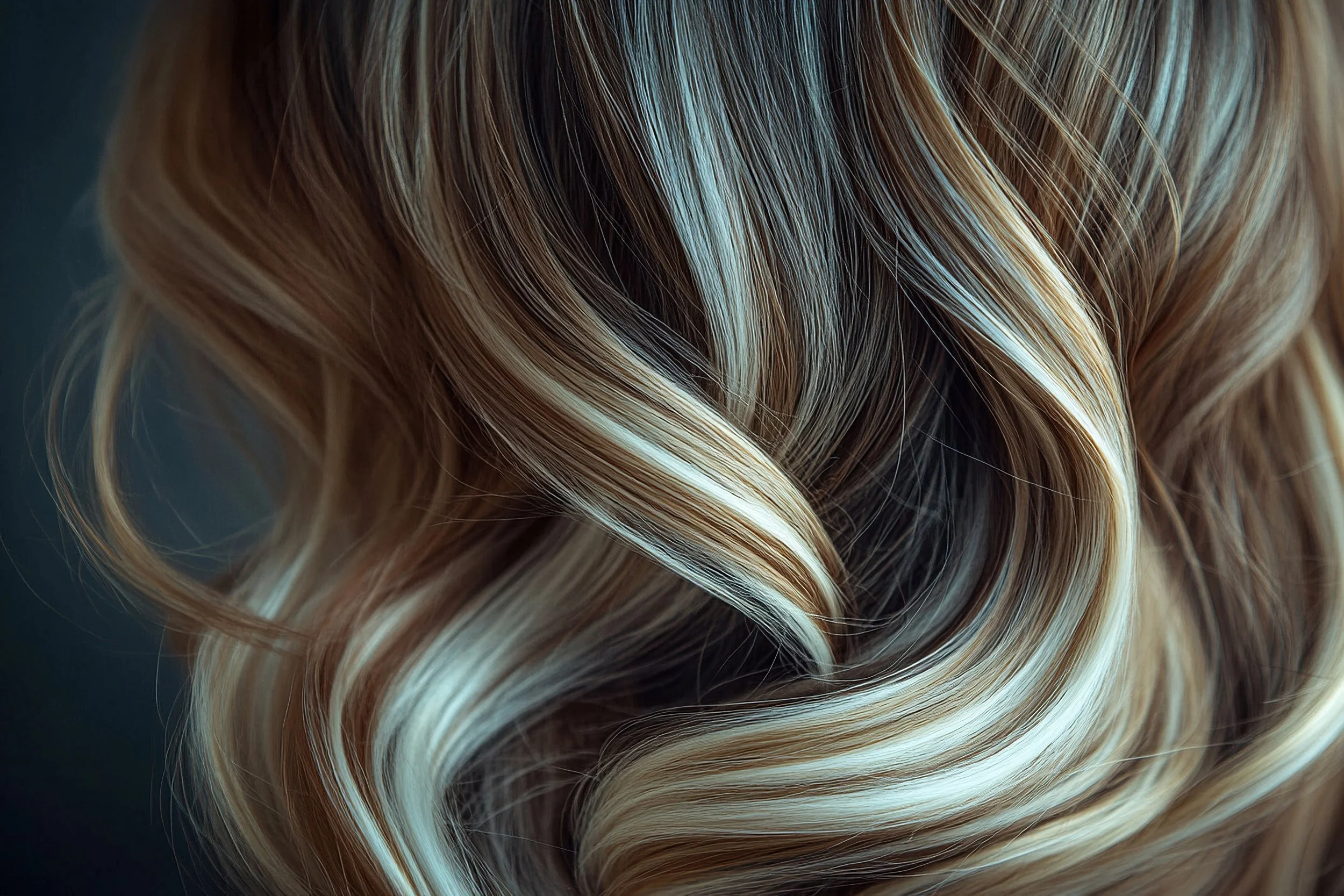 highlighted hair with gold and soft blonde highlights for thick hair and for women that are thinning with hair loss