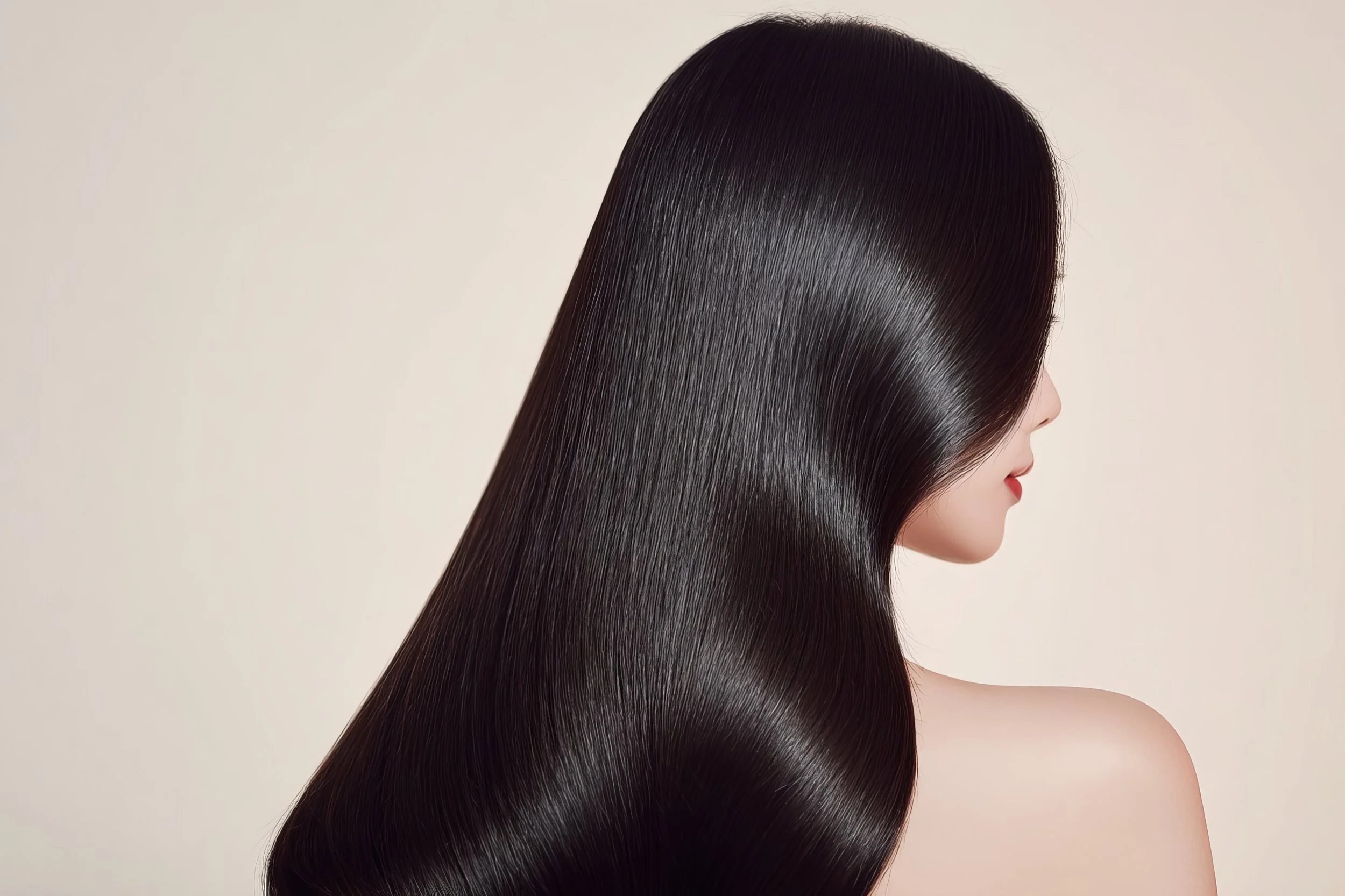 long healthy shiny black asian hair color with glow