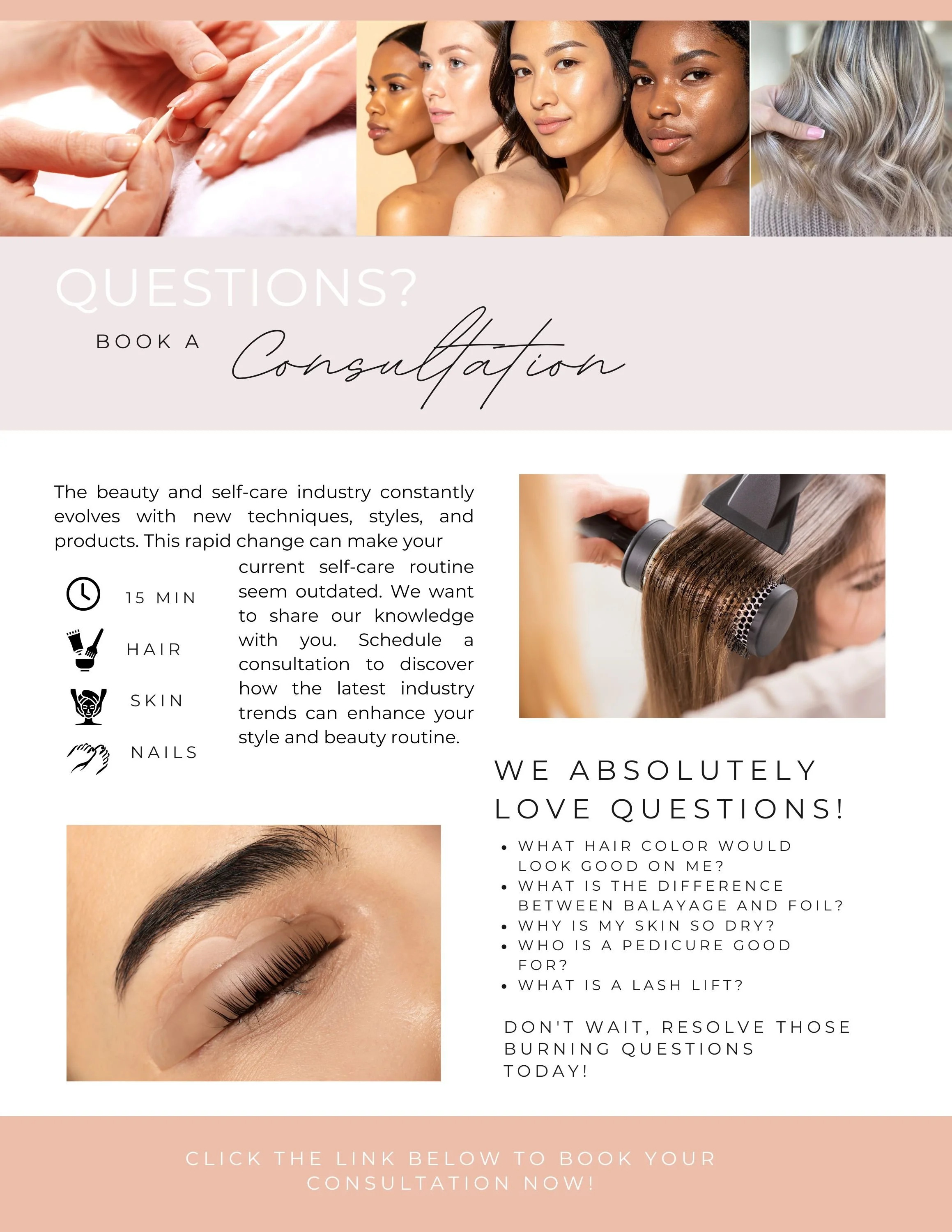 Hair salon near me with consultation on new style ideas including hairdressers who listen and answer beauty problems. Beauty questions include, What is the difference between balayage and foil?