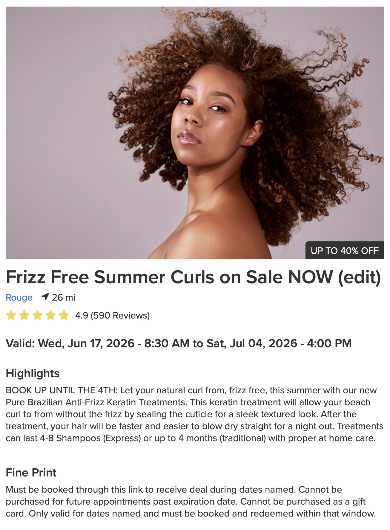 Sale on Keratin and anti-frizz treatments for smooth hair, frizz-free curls at a salon near me and curly specialist near me