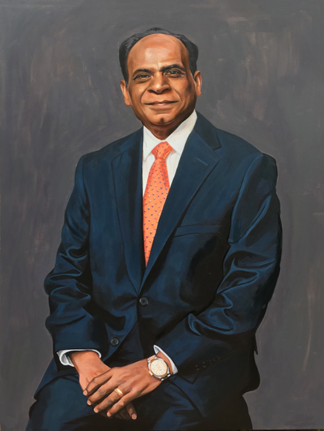 Portrait of Vasu Pandrangi, c/o University Hospitals, 40x30 acrylic on canvas, 2020