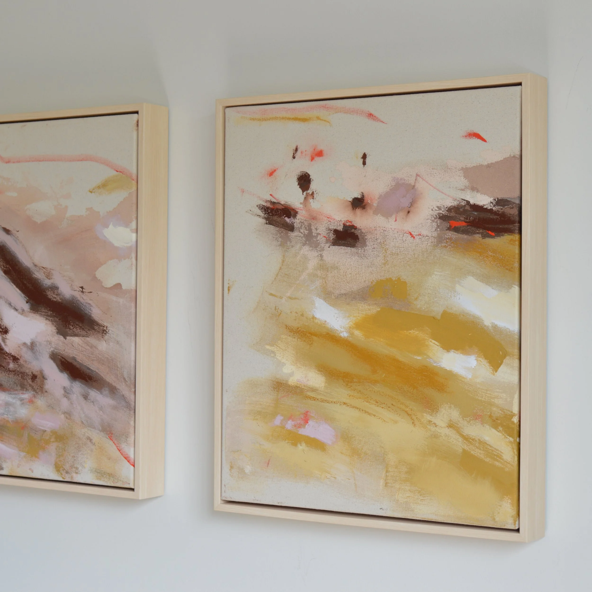 Mix and match these little works to create a lovely pairing or even a trio. Available on my website. 
.
20&rdquo; x 16&rdquo;, acrylic on canvas, framed in maple