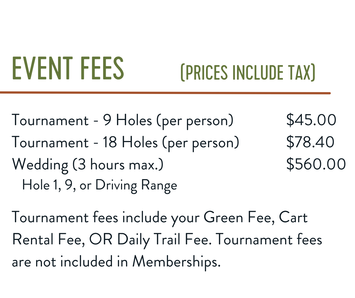 Event fees for the Tumbler Ridge Golf and country club