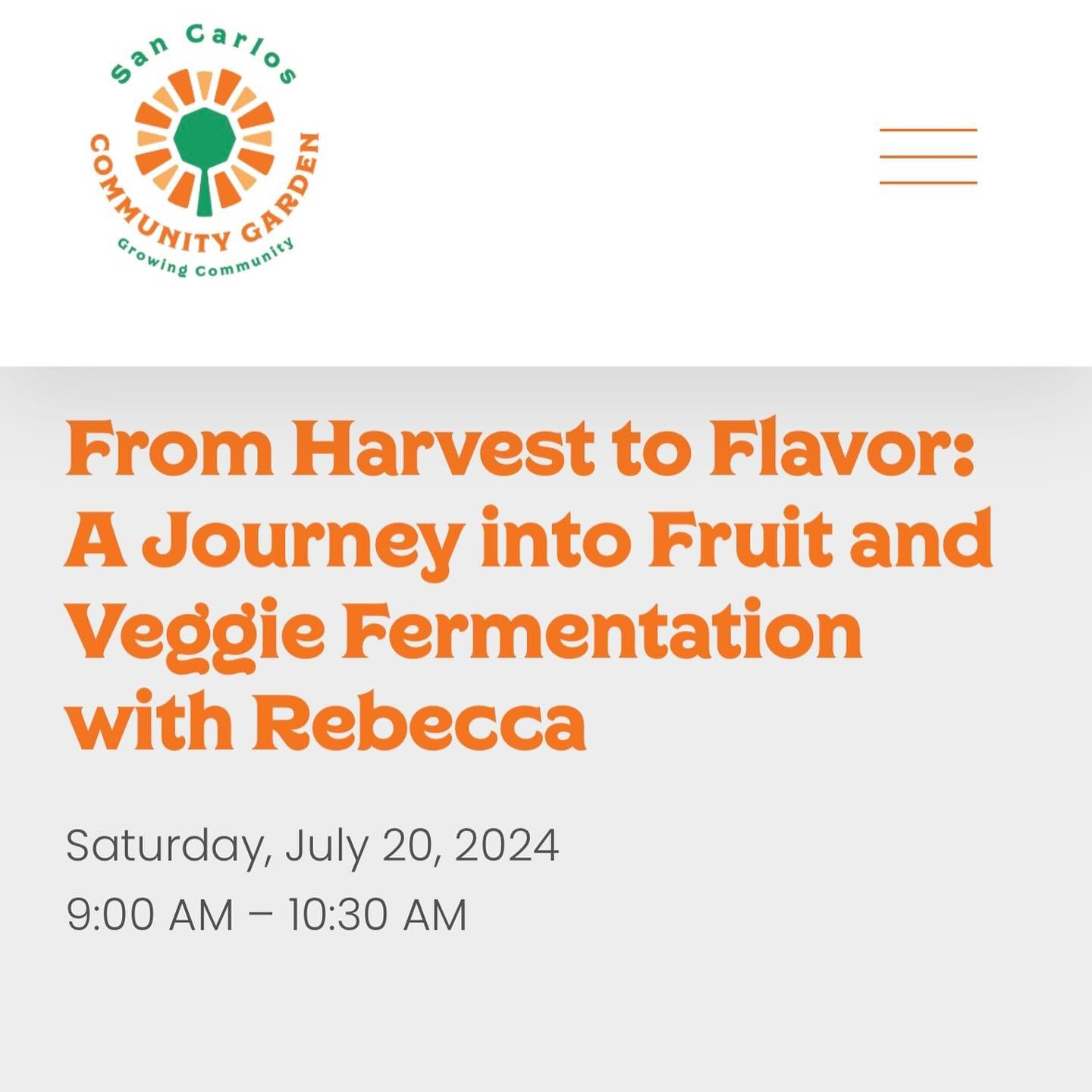 I will be doing a workshop on how to make the most of your summer harvest by fermenting recipes for year long gut health! If you are not a member of San Carlos Community Garden, that&rsquo;s ok! Just pay $10 to attend. 😘🌶️

https://www.sancarloscom