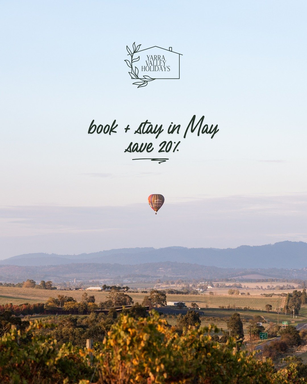🏡 Book a trip to the Yarra Valley and enjoy 20% off all stays in May 2025*
🍷 Breathe in the fresh country air, enjoy the world class food and wine in the Yarra Valley, and unwind in our cozy holiday homes this Autumn

Book now 👉🏻 www.yarravalleyh