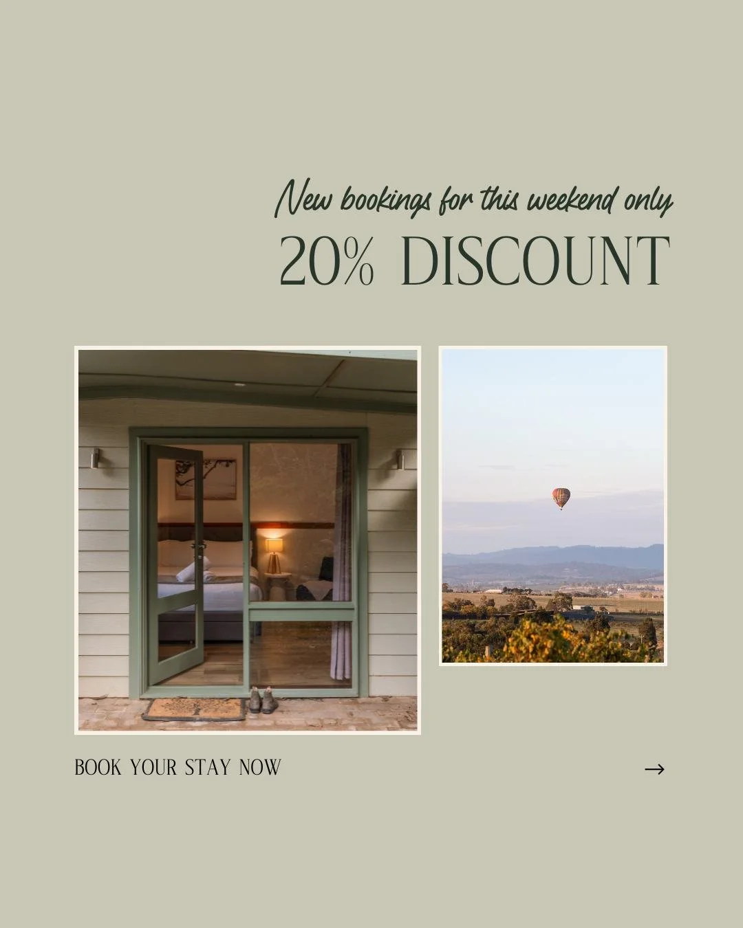 Thinking of spending the weekend in the beautiful Yarra Valley? We have 20% off all new bookings for stays 𝙩𝙝𝙞𝙨 𝙬𝙚𝙚𝙠𝙚𝙣𝙙 Friday 15th to Sunday 17th of August! 🍷 

With a number of holiday homes to choose from perfect for friends, families 