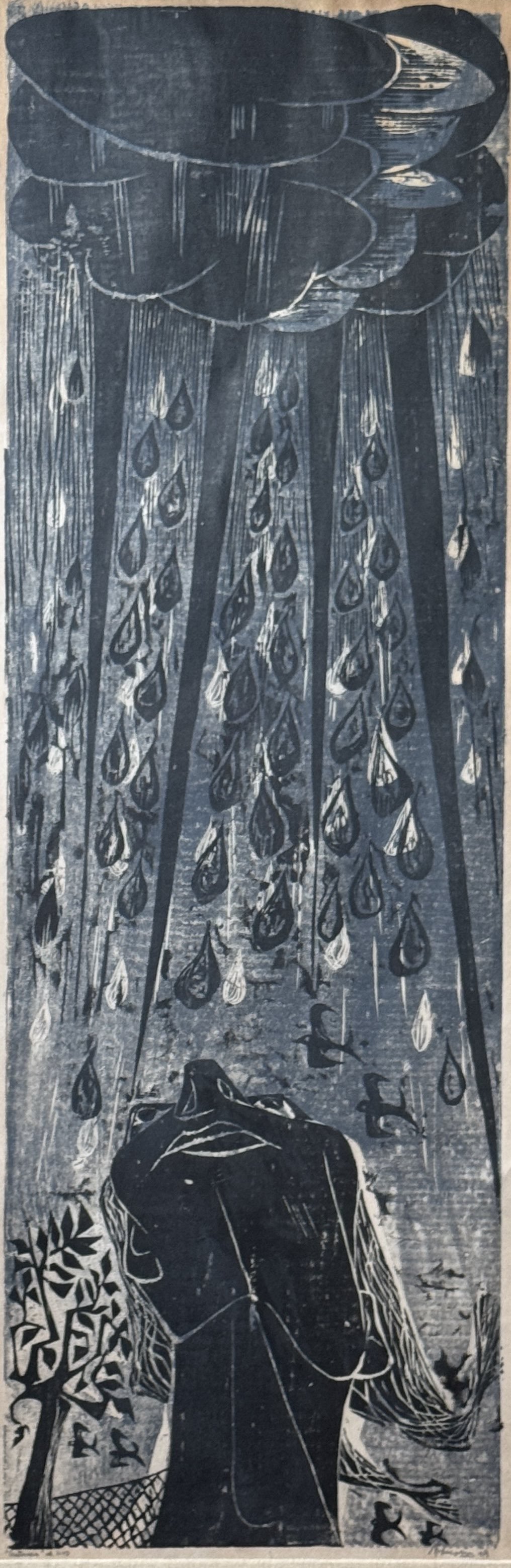 Woodcut print by Antonio Frasconi depicting "fall."