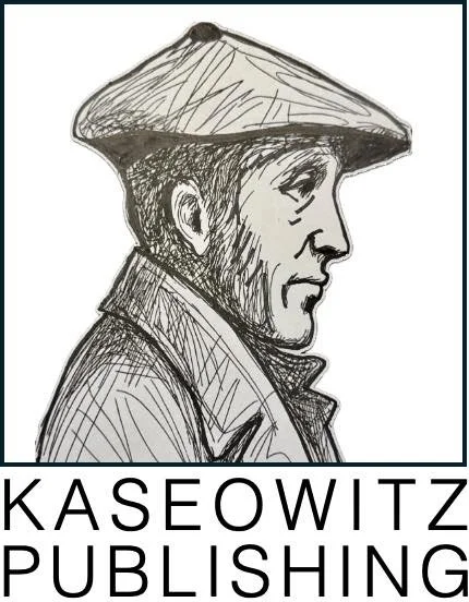 Black and white sketch of a man in profile wearing a hat and coat, with the text 'Kaseowitz Publishing' below.