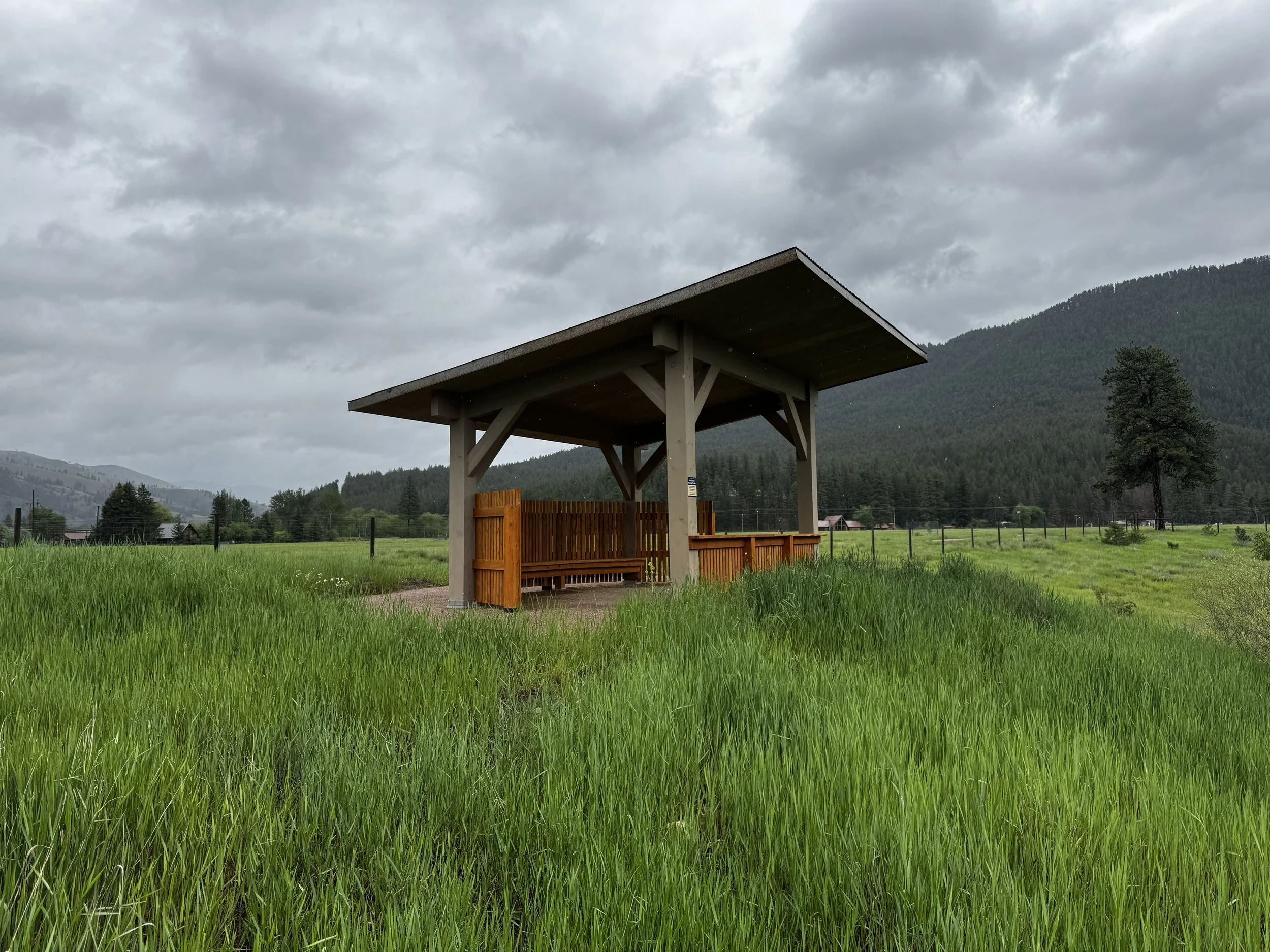 A mass timber observation pavilion in Rock Creek, Montana