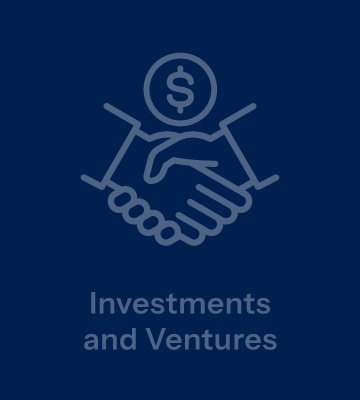 Icon of two hands shaking with a dollar sign above, symbolizing investments and ventures.