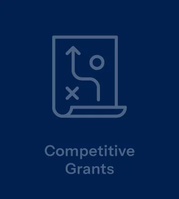 Icon of a strategy map with a route and a target, labeled 'Competitive Grants'