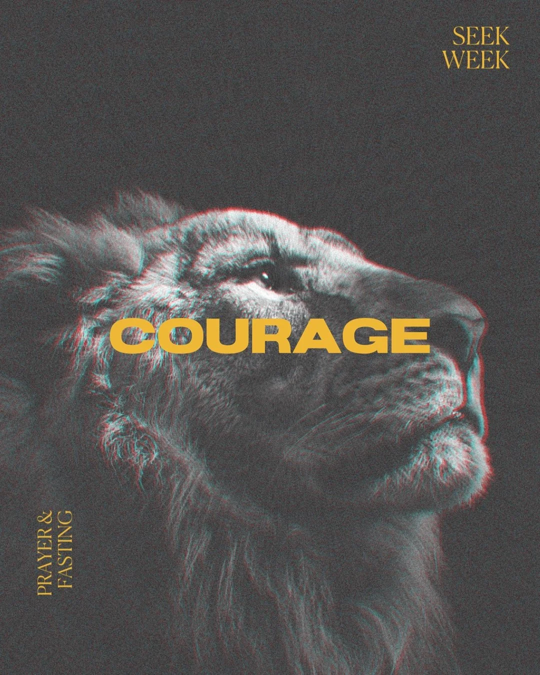 Black and white lion with "Courage" text.