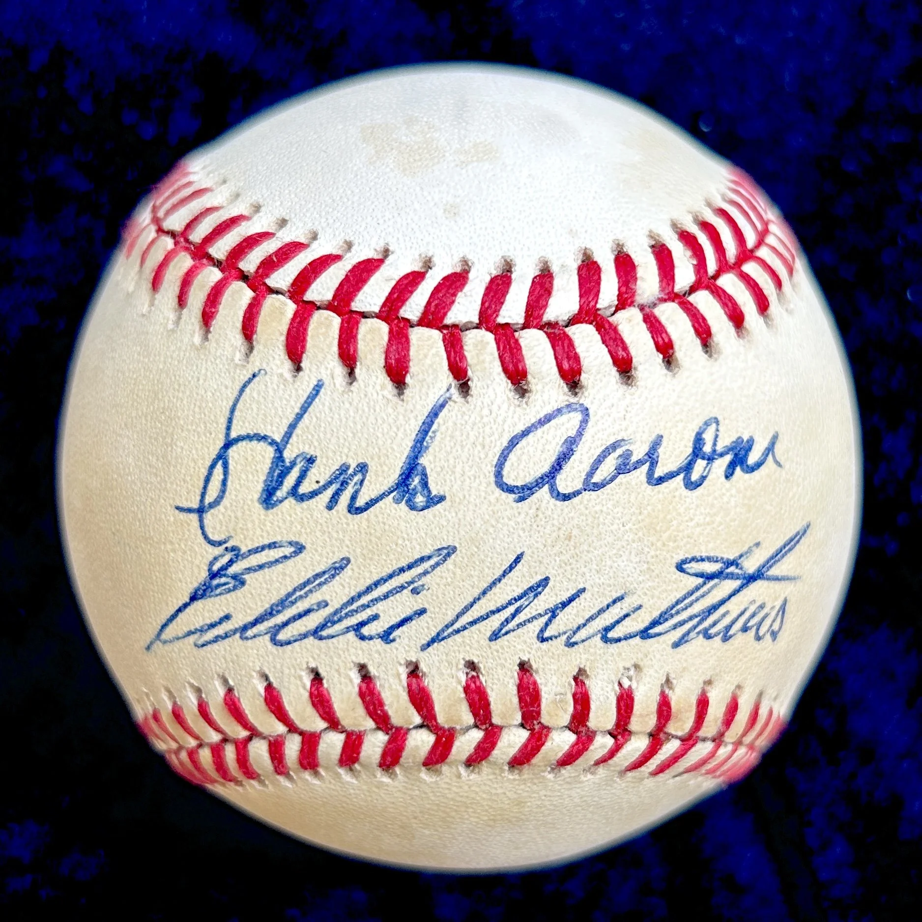 Hank Aaron and Eddie Matthews Dual Signed Official National League Baseball. PSA