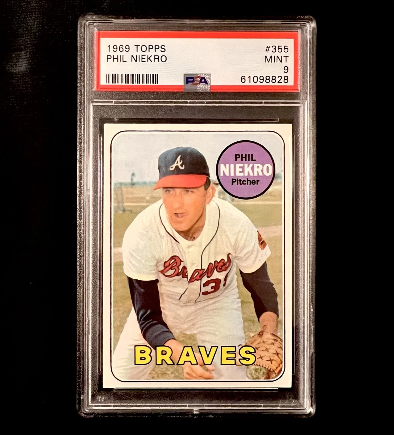 Phil Niekro 1969 Topps Baseball Card #355. PSA 9. Mint. — The
