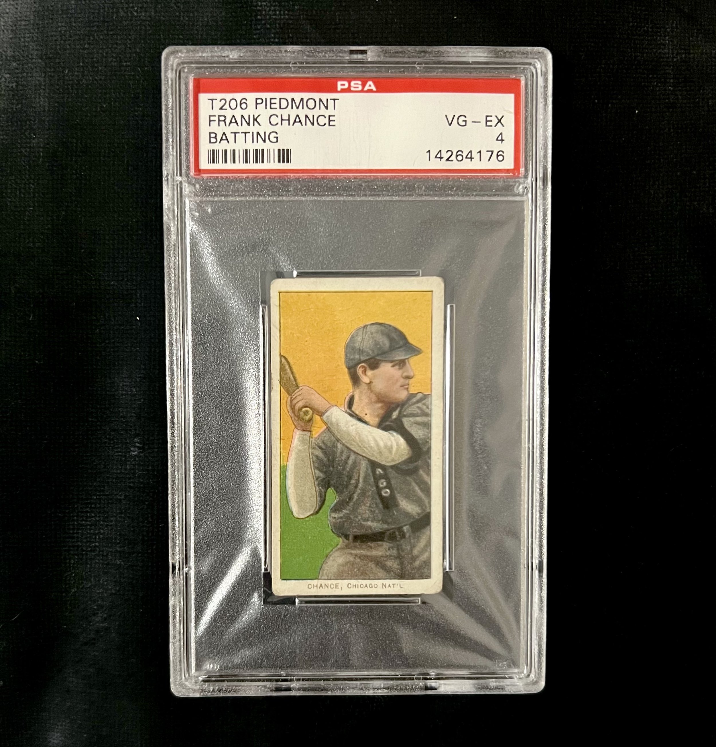 Frank Chance Batting. 1909-11 T206 Piedmont 350-460/25. PSA 4. Very Good-Excellent.