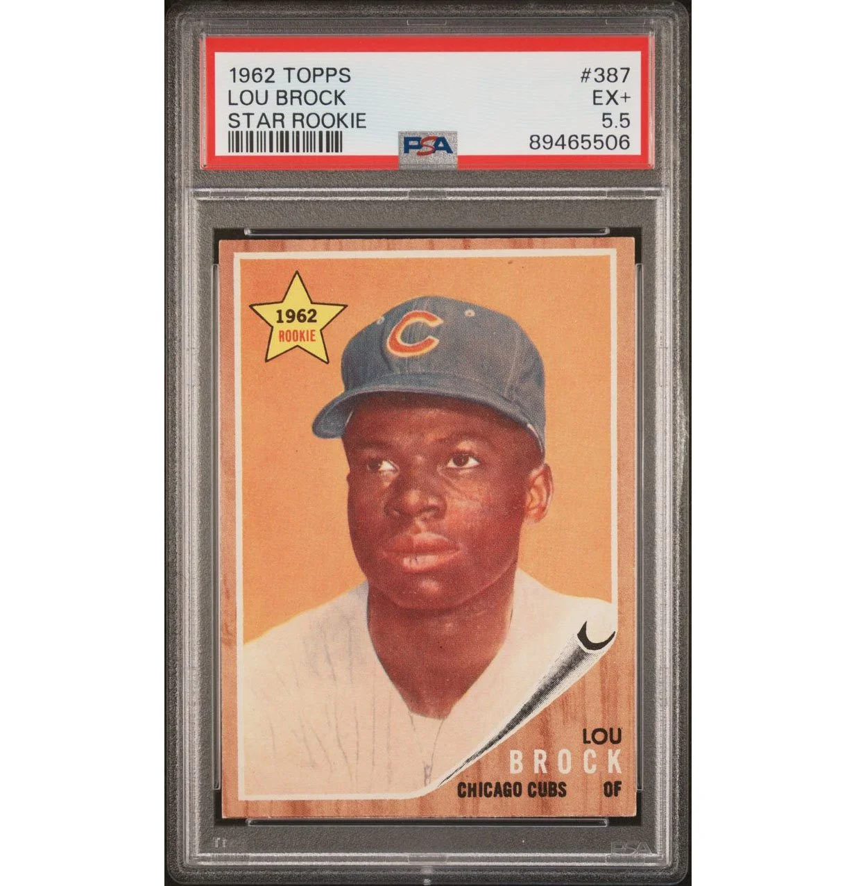 Lou Brock 1962 Topps Baseball Rookie Card #387. PSA 5.5 Excellent+