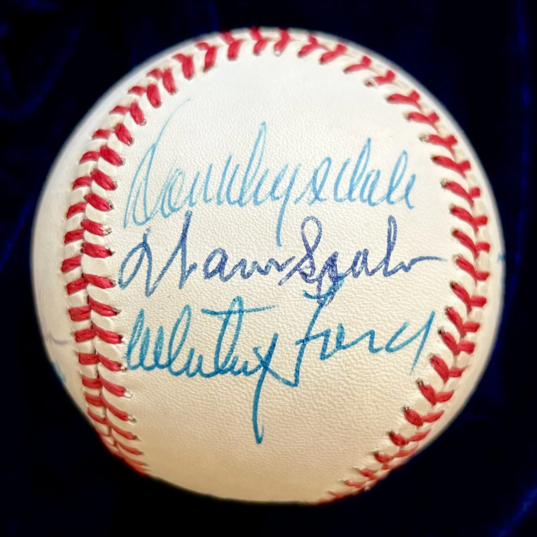 1984-90 Hall of Fame Pitchers Signed OAL Baseball. Koufax, Feller, Gibson, Roberts, Marichal, Drysdale, Spahn, Ford. JSA