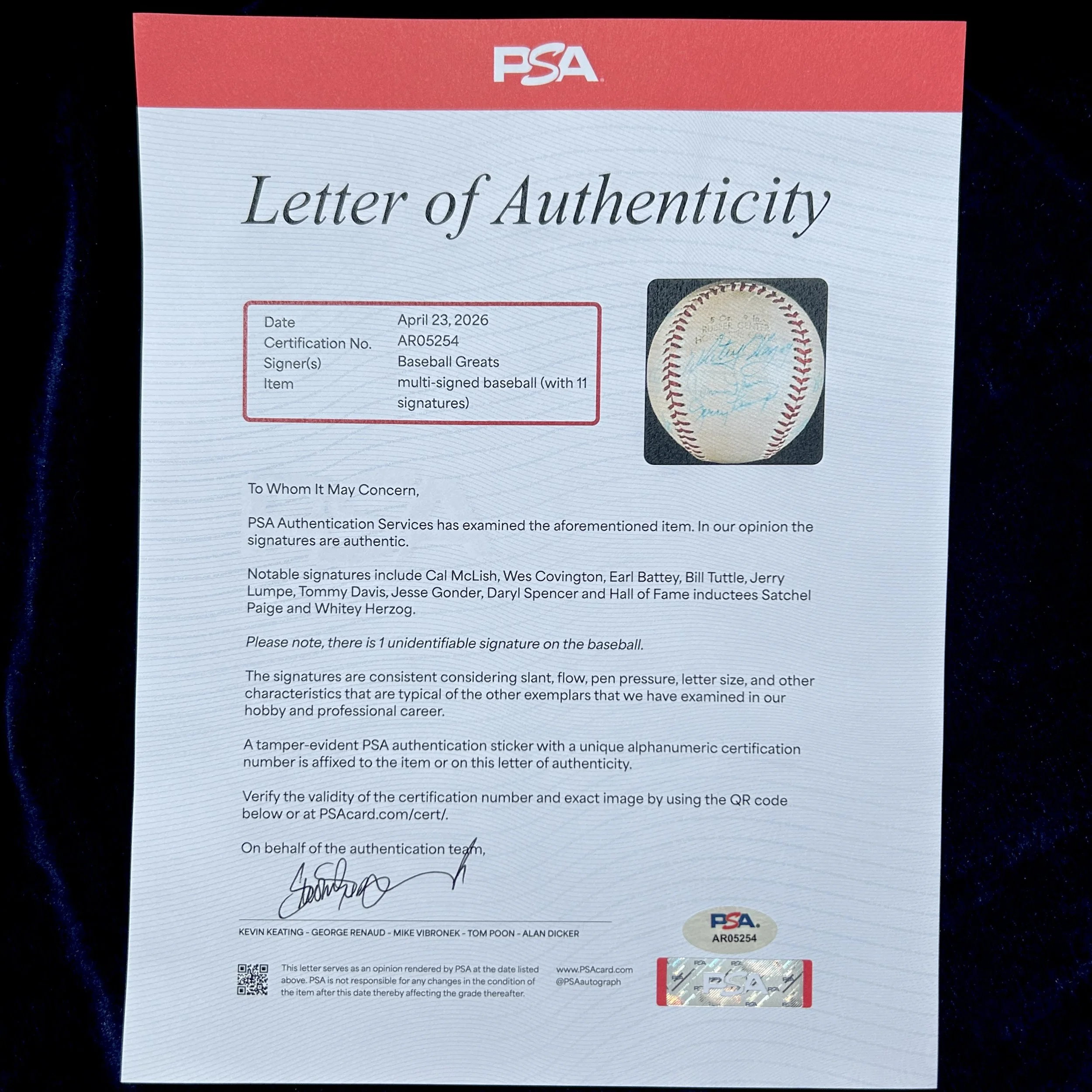 Baseball Greats Multi-Signed (11) National Baseball Congress Official NBC-O Baseball. Satchel Paige, Whitey Herzog. PSA