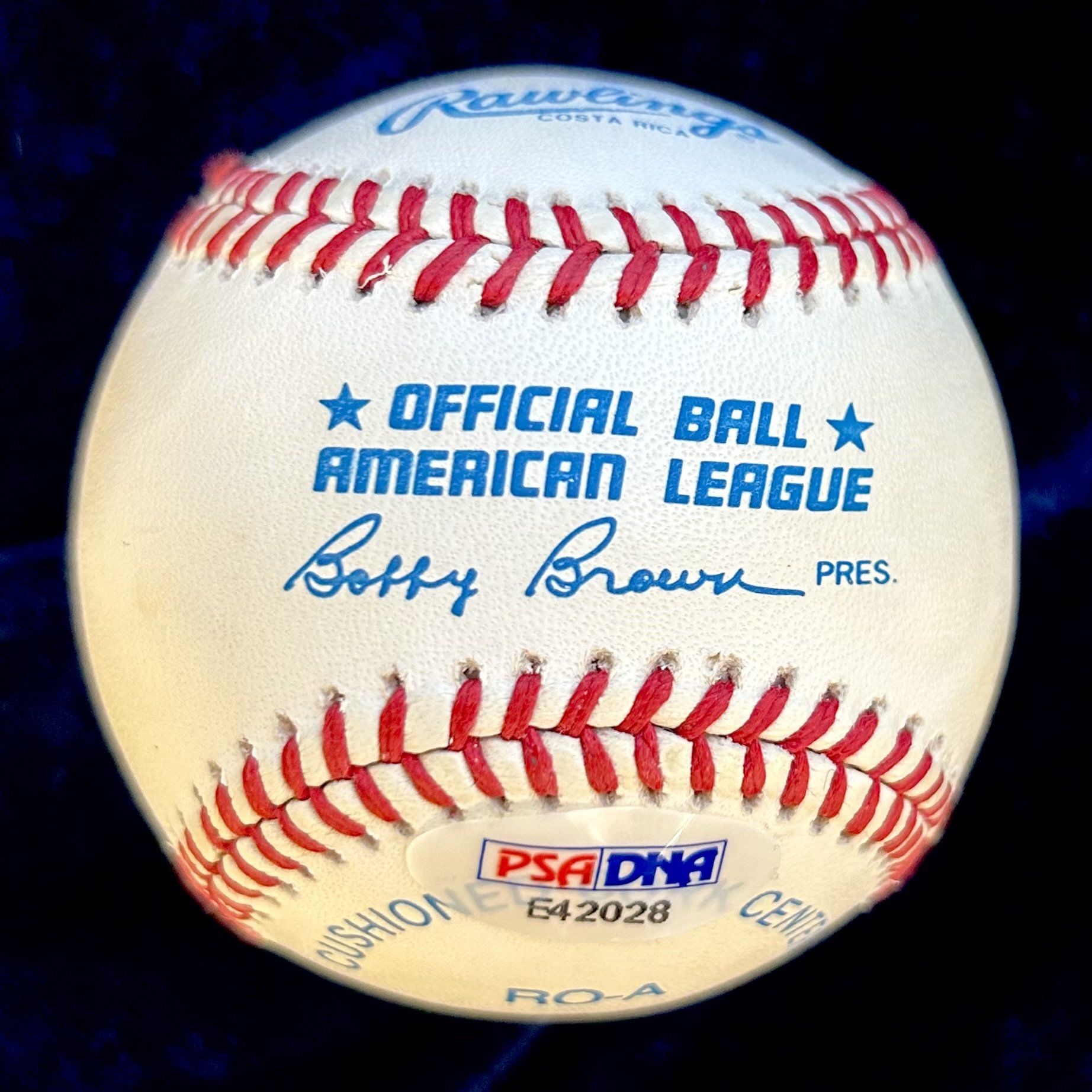 ed Williams Signed Official American League Baseball. PSA